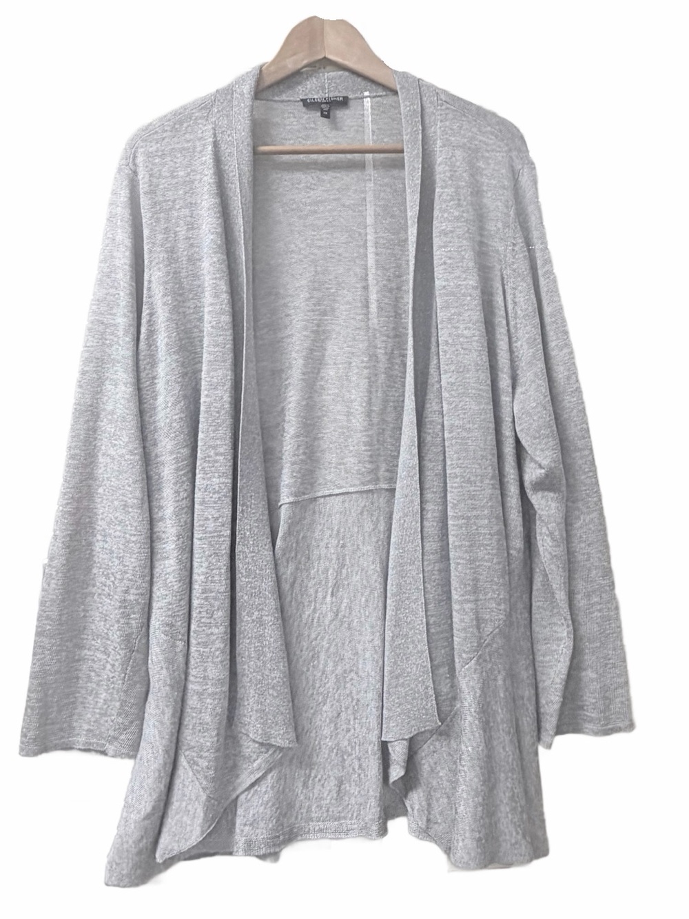 Eileen Fisher Woman 2X Heather Gray Linen Viscose Italian Yarn Open Cardigan